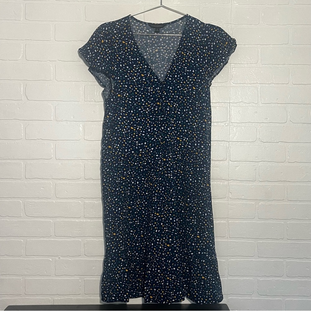 Banana Republic Womens Dress Navy Blue Flowy Rayon Dress Short Sleeves Medium